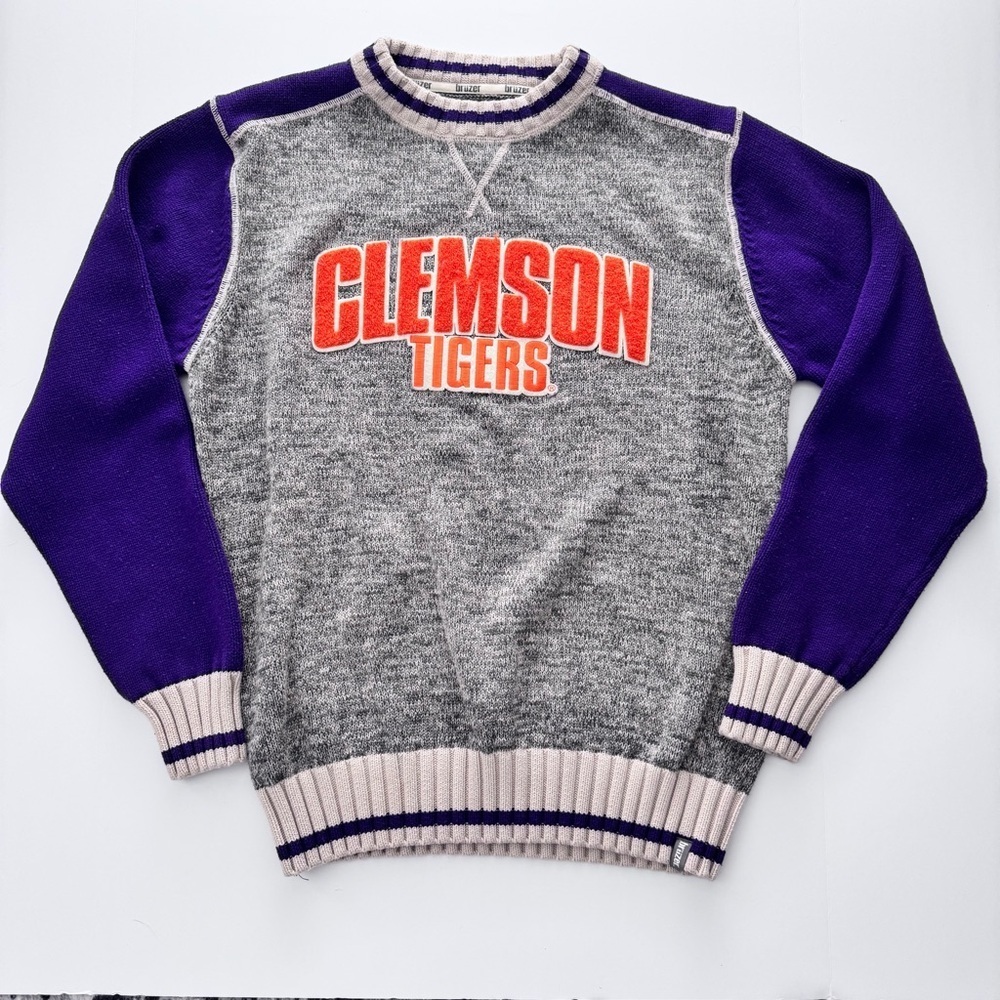 Vintage Clemson Tigers Oversized Varsity Knit Sweater 100% cotton sz L